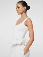 Square Neck Peplum Bubble Hem Crop Top