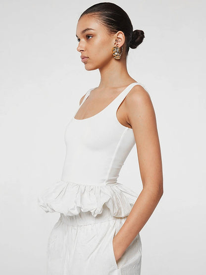 Square Neck Peplum Bubble Hem Crop Top