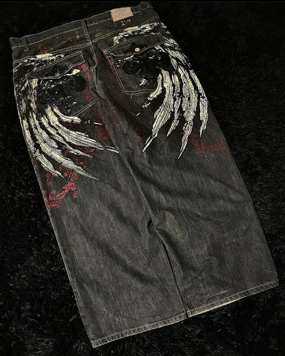Retro Gothic Cross Wings Embroidered Pant