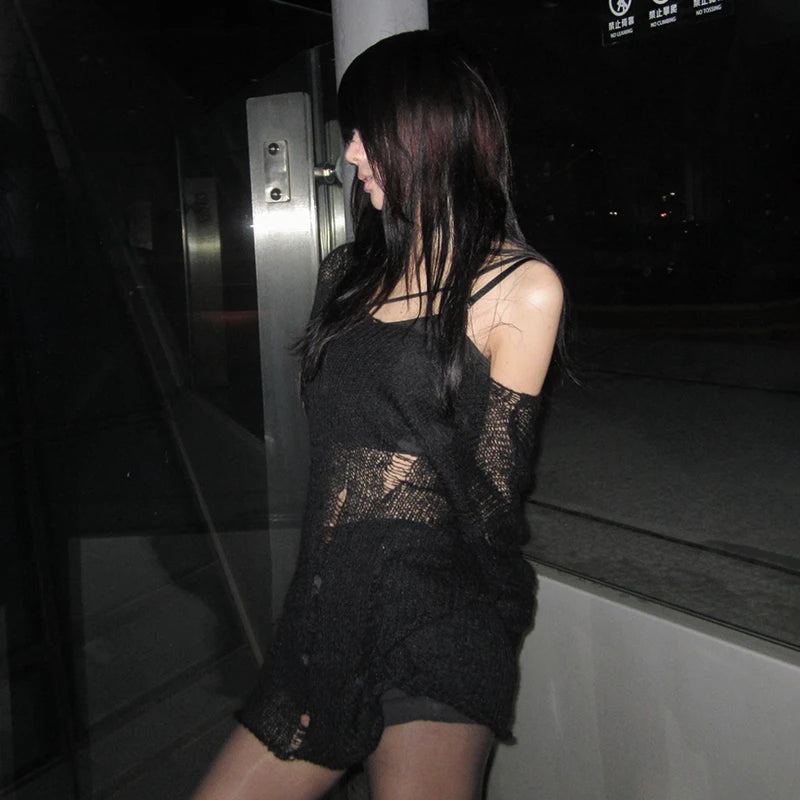 Distressed Gothic Mesh Top