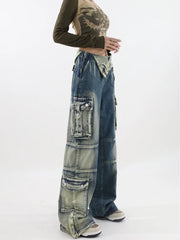 90s Gothic Aesthetic Cargo Denim Pant