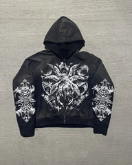 Gothic Devil Letter Zip Hoodie