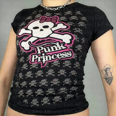 Skull Print Grunge Cotton T-shirt