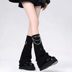 Gothic Over Knee Leather Buckle Sock