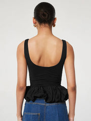 Square Neck Peplum Bubble Hem Crop Top