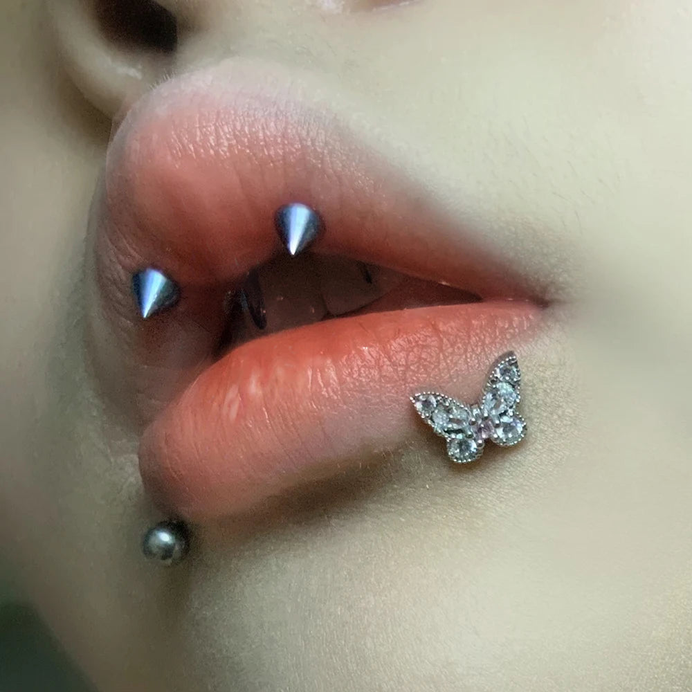 Aesthetic Butterfly Zircon Stainless Steel Lip Stud