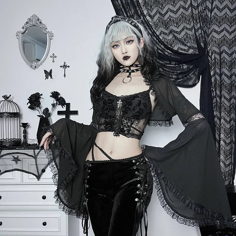 Elegant Lace Trimmed Mesh Top Main image