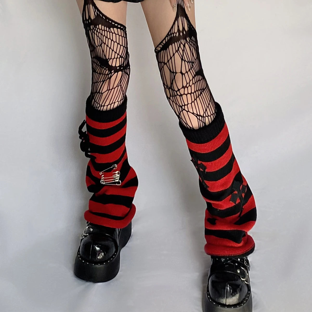 Gothic Cross Striped Knitted Sock Main image