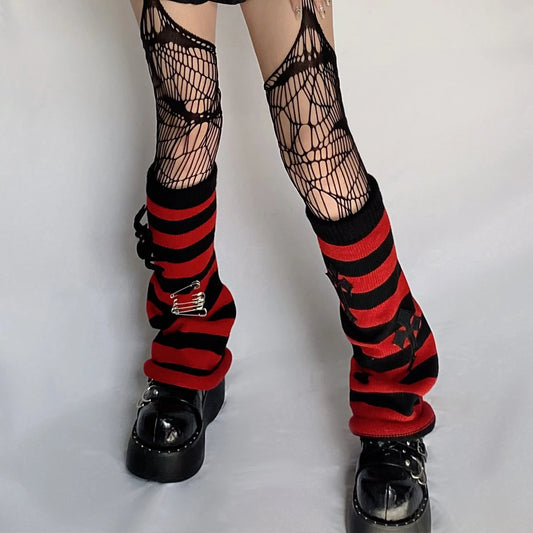 Gothic Cross Striped Knitted Sock