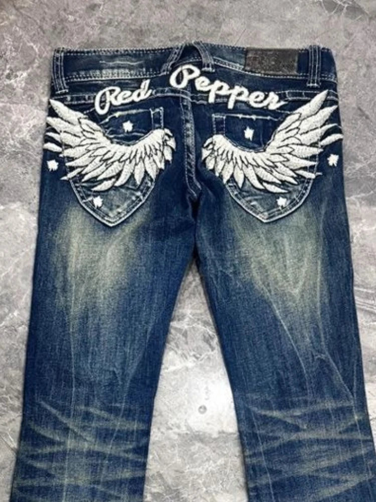 Wing Embroidery Flare Pants