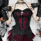Goth Lace Trim Backless Crop Top
