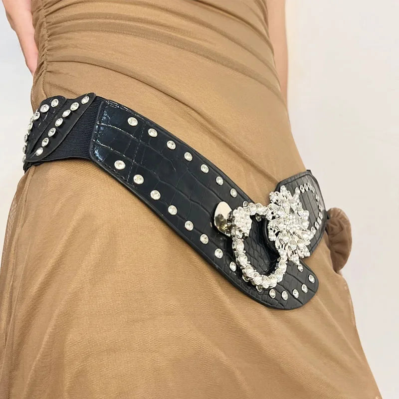 Rhinestone Gothic Flower Punk Metal Belt