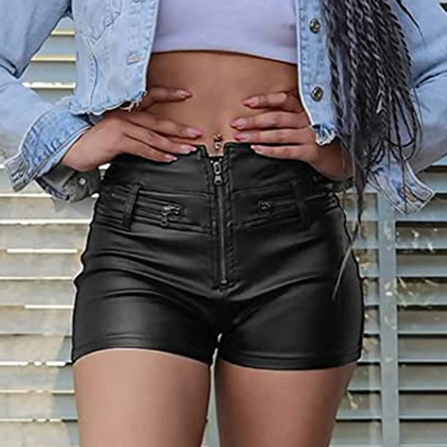Black PU Leather High Waist Short