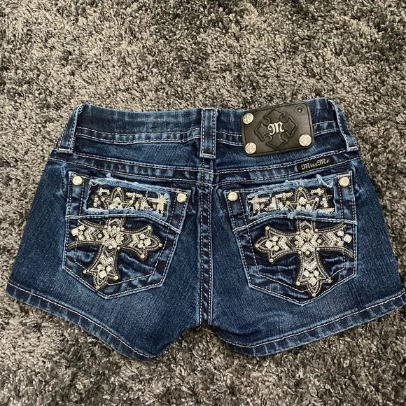 Cartoon Embroidery Denim Short Secondary image