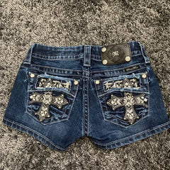 Cartoon Embroidery Denim Short