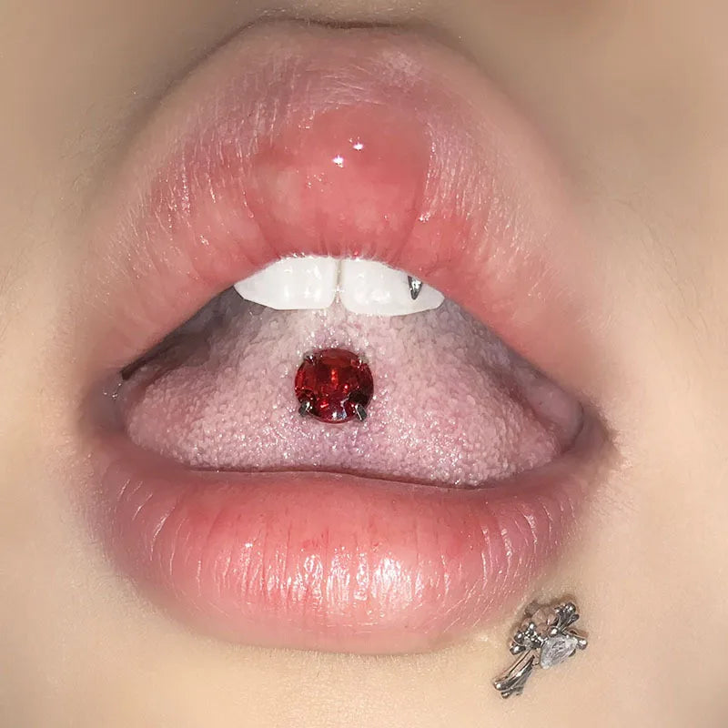 1.6mm Sweet Big Zircon Four Claw Tongue Ring
