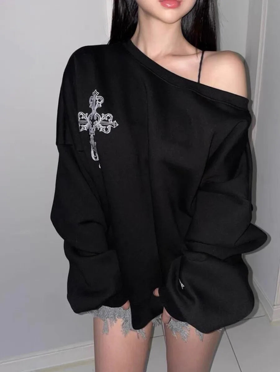 Gothic Off Shoulder Pullover Hoodie Main image