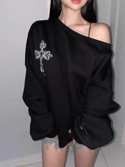 Gothic Off Shoulder Pullover Hoodie