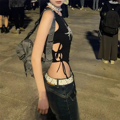 Spider Web Print Aesthetic Bandage Crop Top