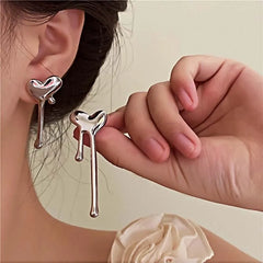 Metal Liquid Irregular Heart Drop Earring