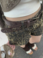 Rivet Lace-up Leather Short
