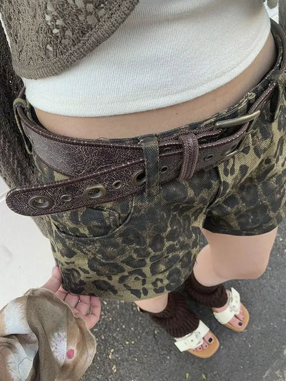 Rivet Lace-up Leather Short