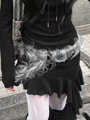 Gray Faux Fur Gothic Leather Belt