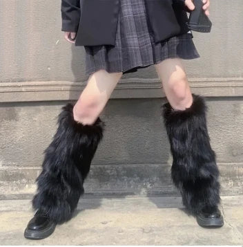 Gothic Black Fur Rabbit Sock