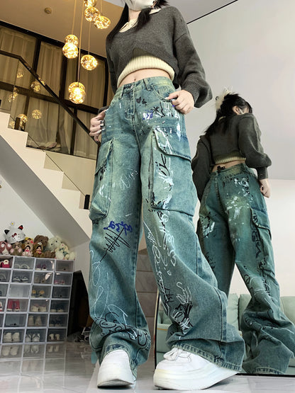 Graffiti Print Gothic Cargo Pant