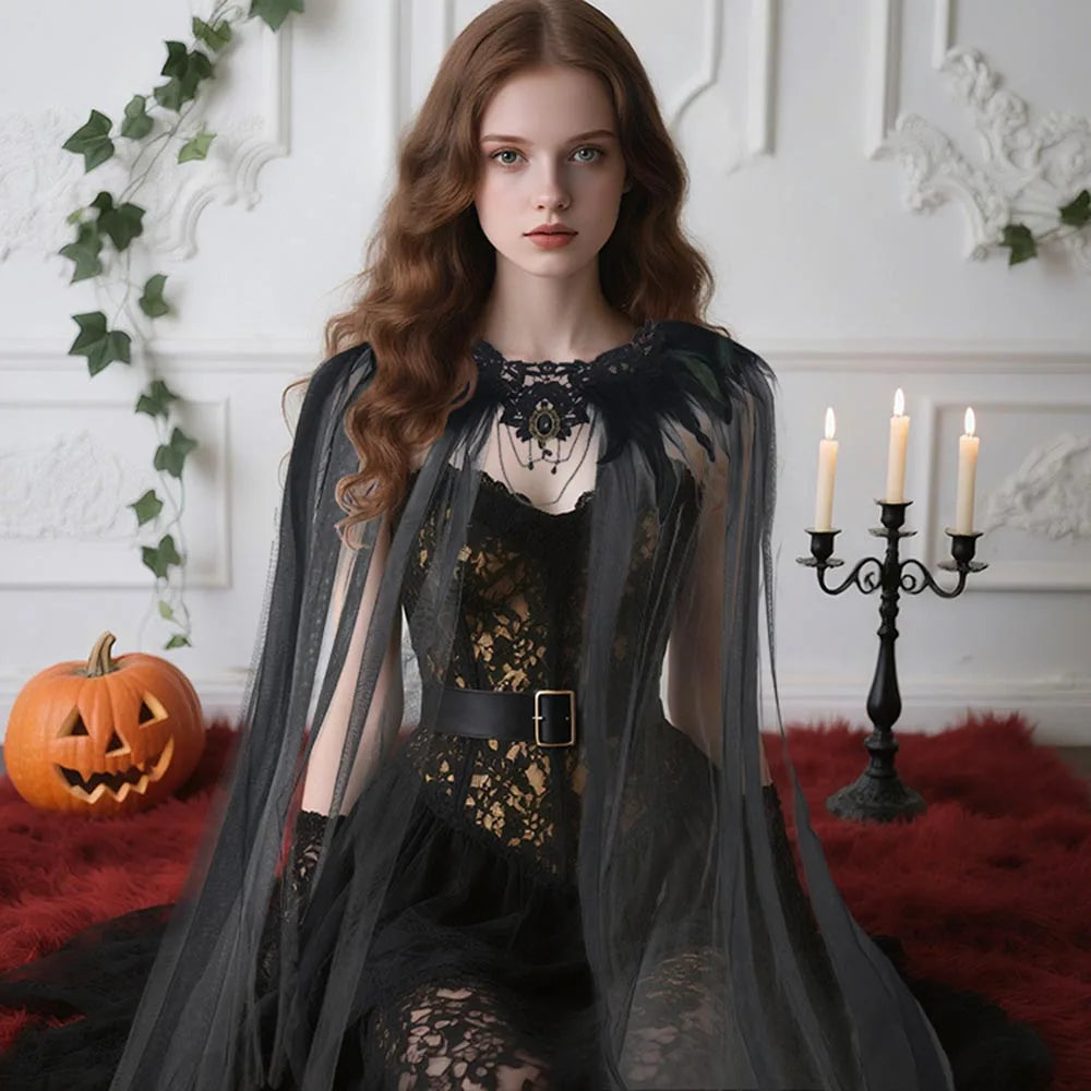 Feather Trimmed Tulle Cloak Main image
