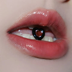 Love Peach Heart Pink Black Barbell Tongue Ring