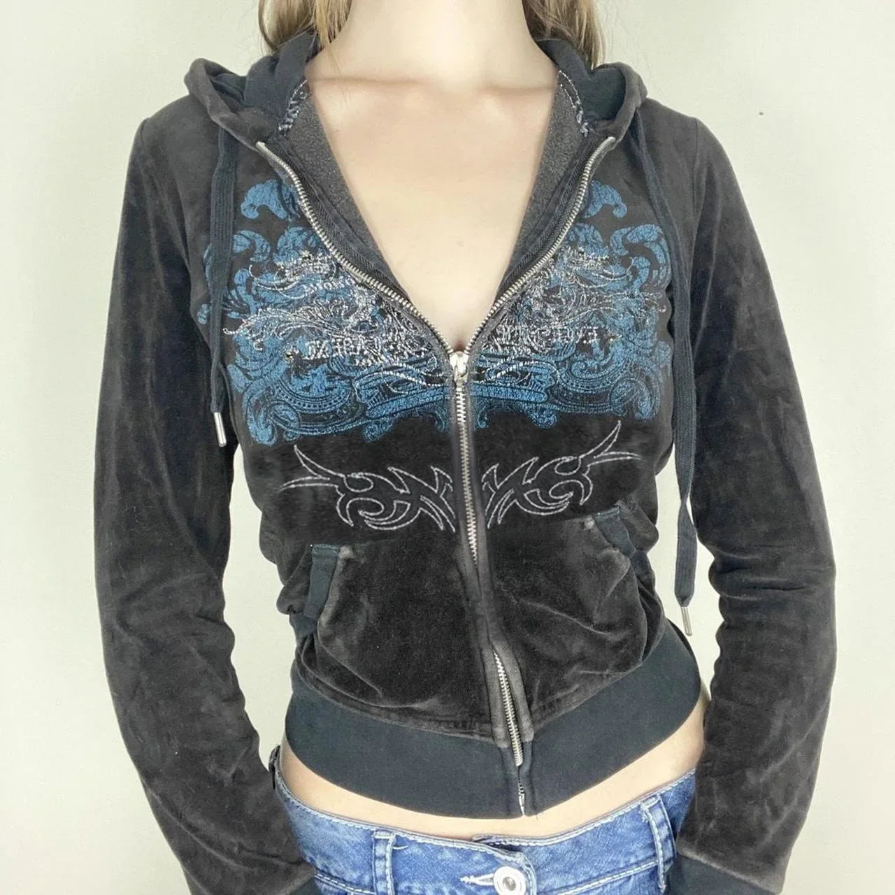 Gothic Rhinestone Zip Cardigan Hoodie Main image