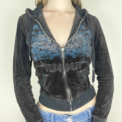 Gothic Rhinestone Zip Cardigan Hoodie