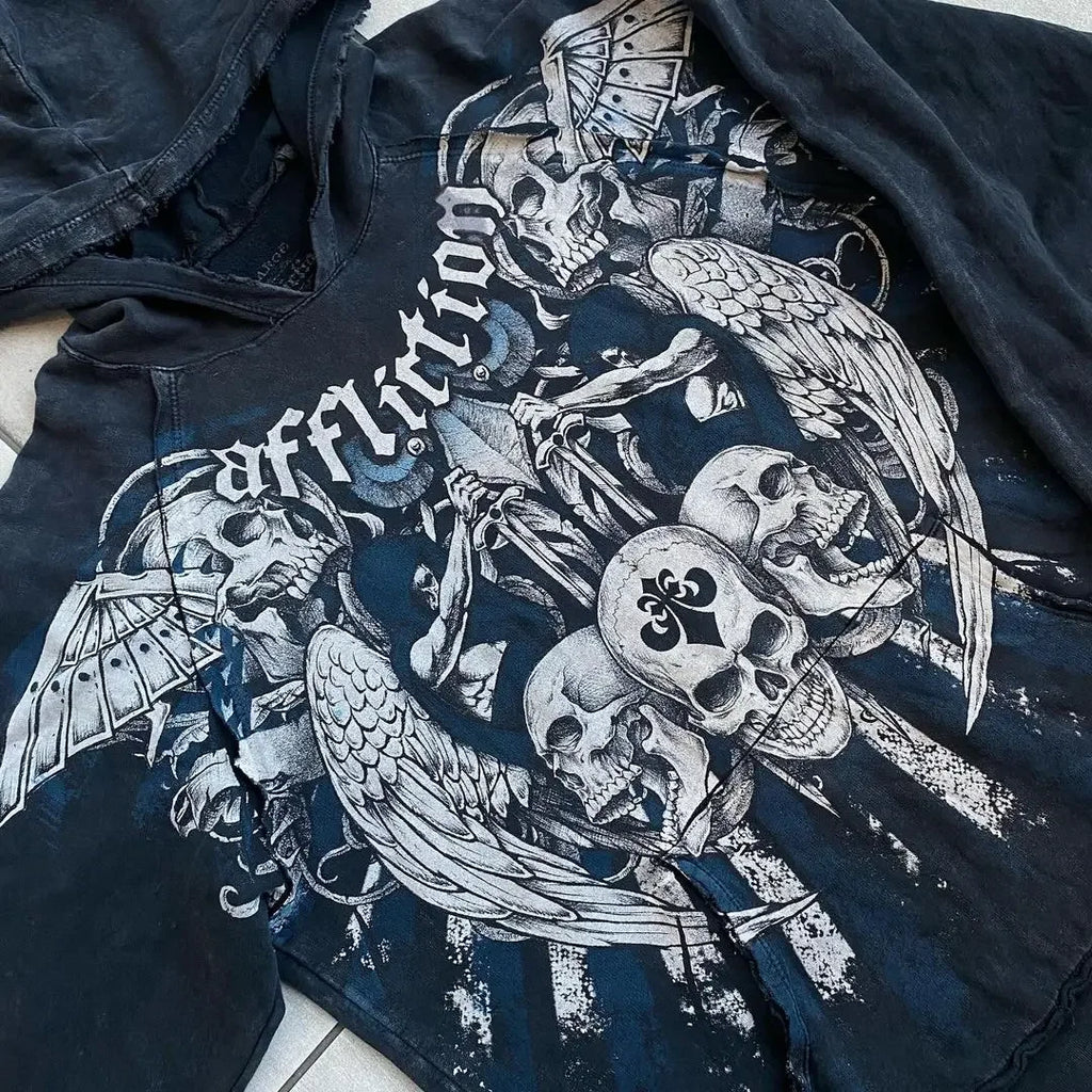 Gothic Skull Print Loose Hoodie