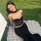 Off Shoulder Mesh Buckle Sleeveless Crop Top