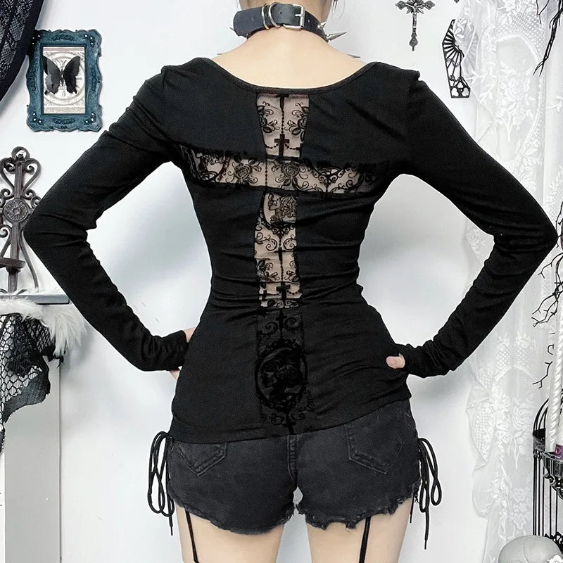 Dark Lace Patchwork Gothic Blouse Main image