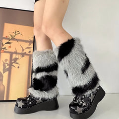 Gothic Zebra Pattern Faux Fur Sock