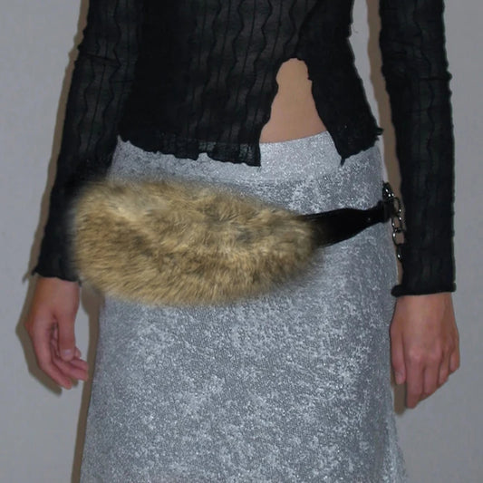 Vintage Gothic Furry PU Leather Y2K Punk Waist Belt