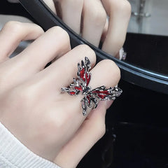 Gothic Red Crystal Spider Animal Star Ring