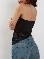 Skinny Off Shoulder Lace Floral Bandeau Crop Top