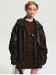 Long Sleeve Brown Leather Jacket