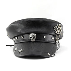 Punk Style PU Leather Flat Top Women's Beret Hat