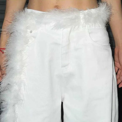 Y2K Gothic Punk Fur Plush Waist Chain Belt
