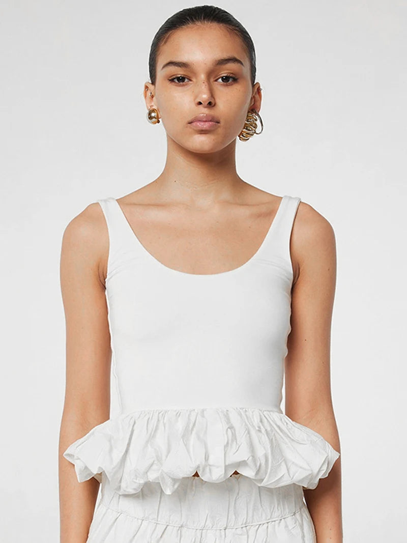 Square Neck Peplum Bubble Hem Crop Top
