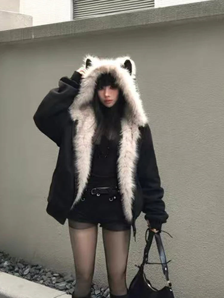 Plush Cat Ear Hooded Coat Secondary image
