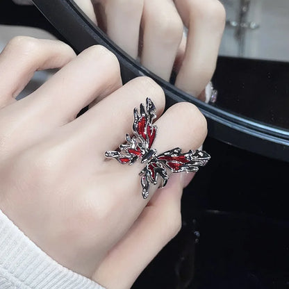 Gothic Crystal Black Spider Ring