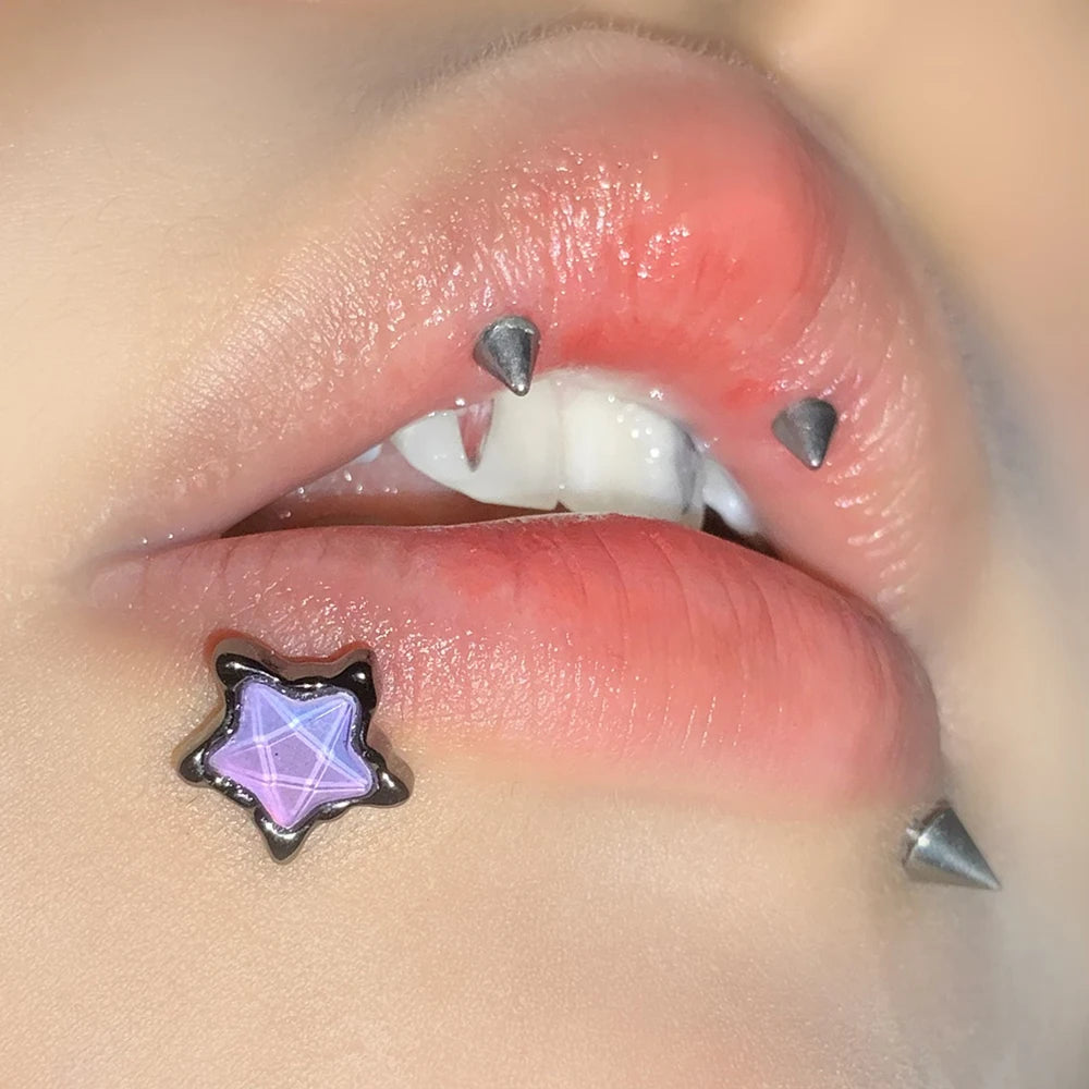 Pentagram Purple Star Stainless Steel Lip Stud