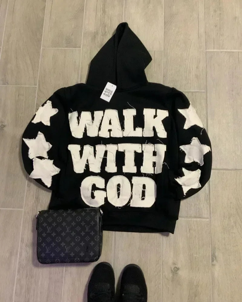 Gothic Star Patch Oversized Hoodie