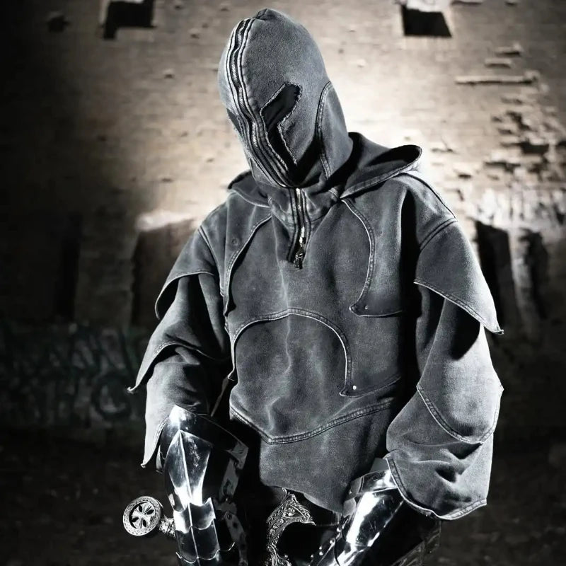 Gothic Denim Splicing Pullover Hoodie Main image