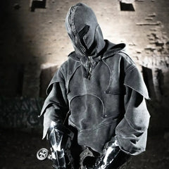 Gothic Denim Splicing Pullover Hoodie